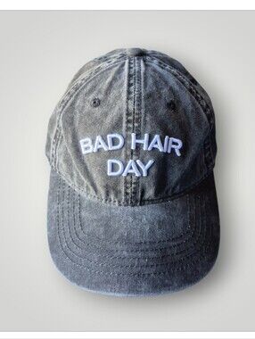 Black 'Bad Hair Day' Embroidered Cotton Baseball Cap